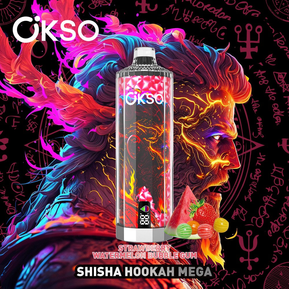 OKSO Shisha Hookah Mega 50000 50K Puffs LED Display Disposable in Strawberry Watermelon Bubblegum flavor