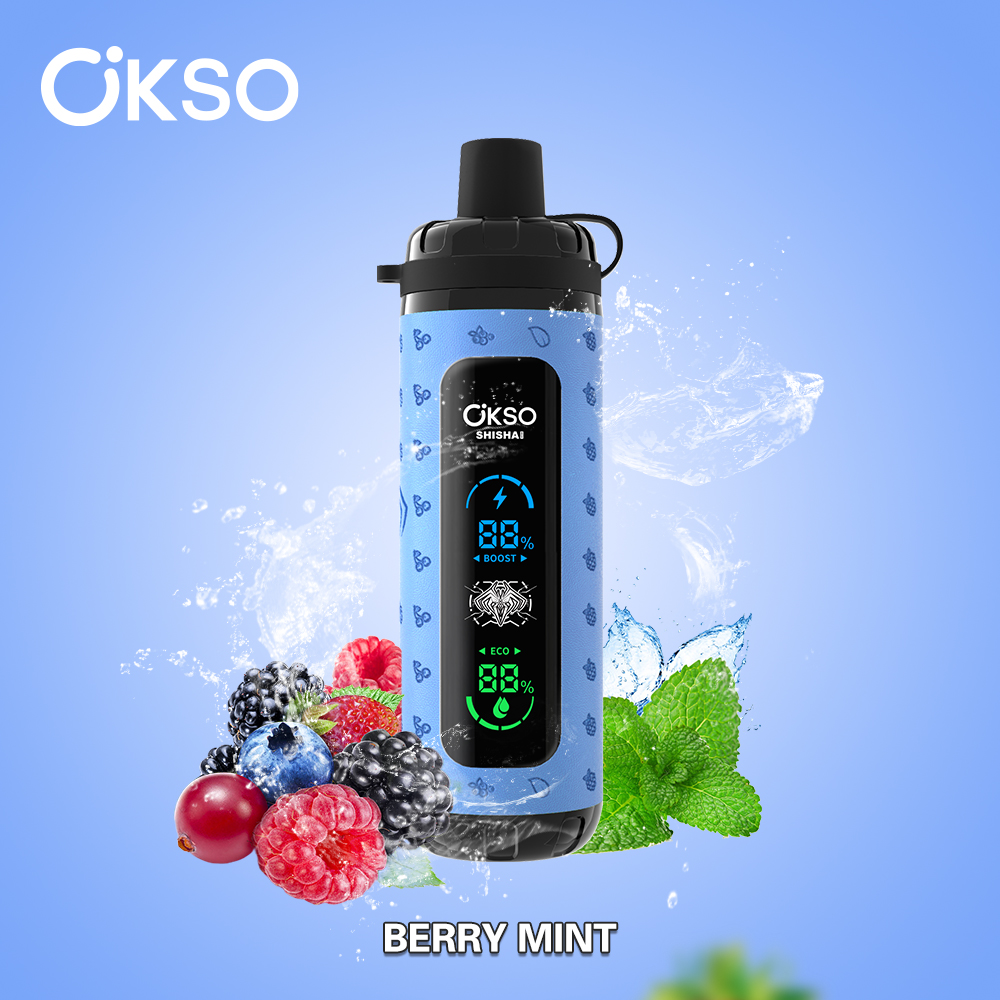 OKSO ShiSha Max 40000 40K Puffs LED Display Leather Disposable in okso shisha max 40k berry mint flavor