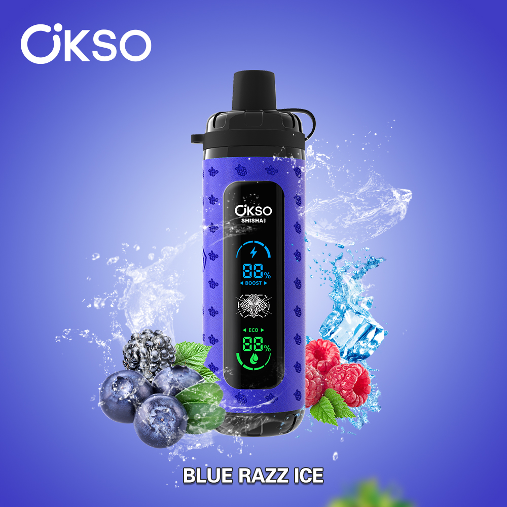 OKSO ShiSha Max 40000 40K Puffs LED Display Leather Disposable in okso shisha max 40k blue razz ice flavor