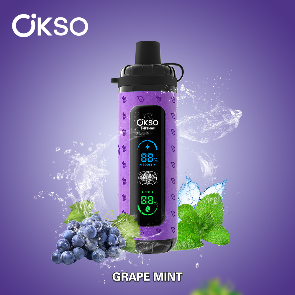 OKSO ShiSha Max 40000 40K Puffs LED Display Leather Disposable in okso shisha max 40k grape mint flavor