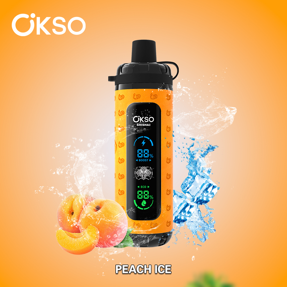OKSO ShiSha Max 40000 40K Puffs LED Display Leather Disposable in okso shisha max 40k peach ice flavor