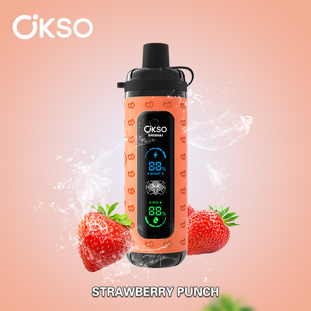 OKSO ShiSha Max 40000 40K Puffs LED Display Leather Disposable in okso shisha max 40k strawberry punch flavor