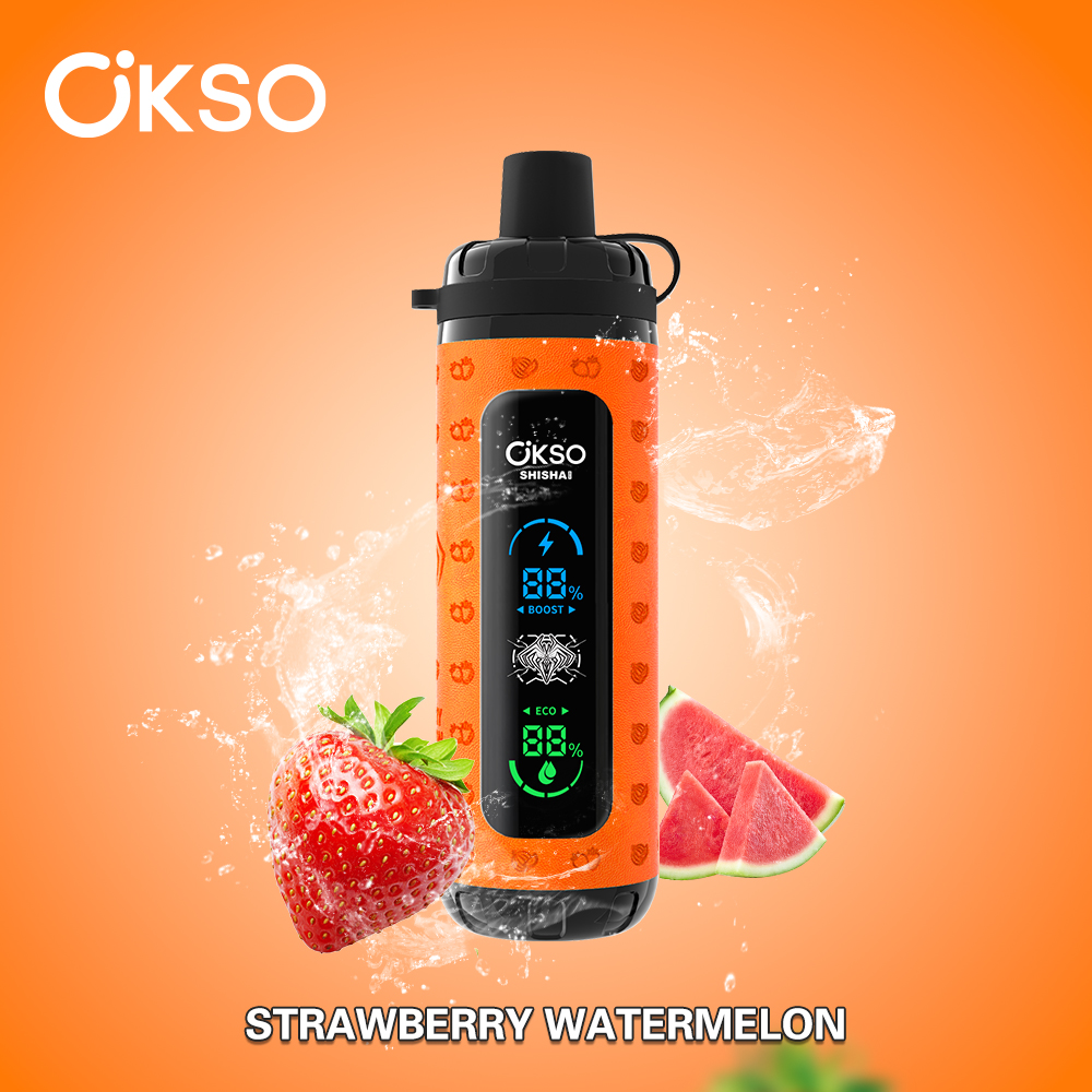 OKSO ShiSha Max 40000 40K Puffs LED Display Leather Disposable in okso shisha max 40k strawberry watermelon flavor