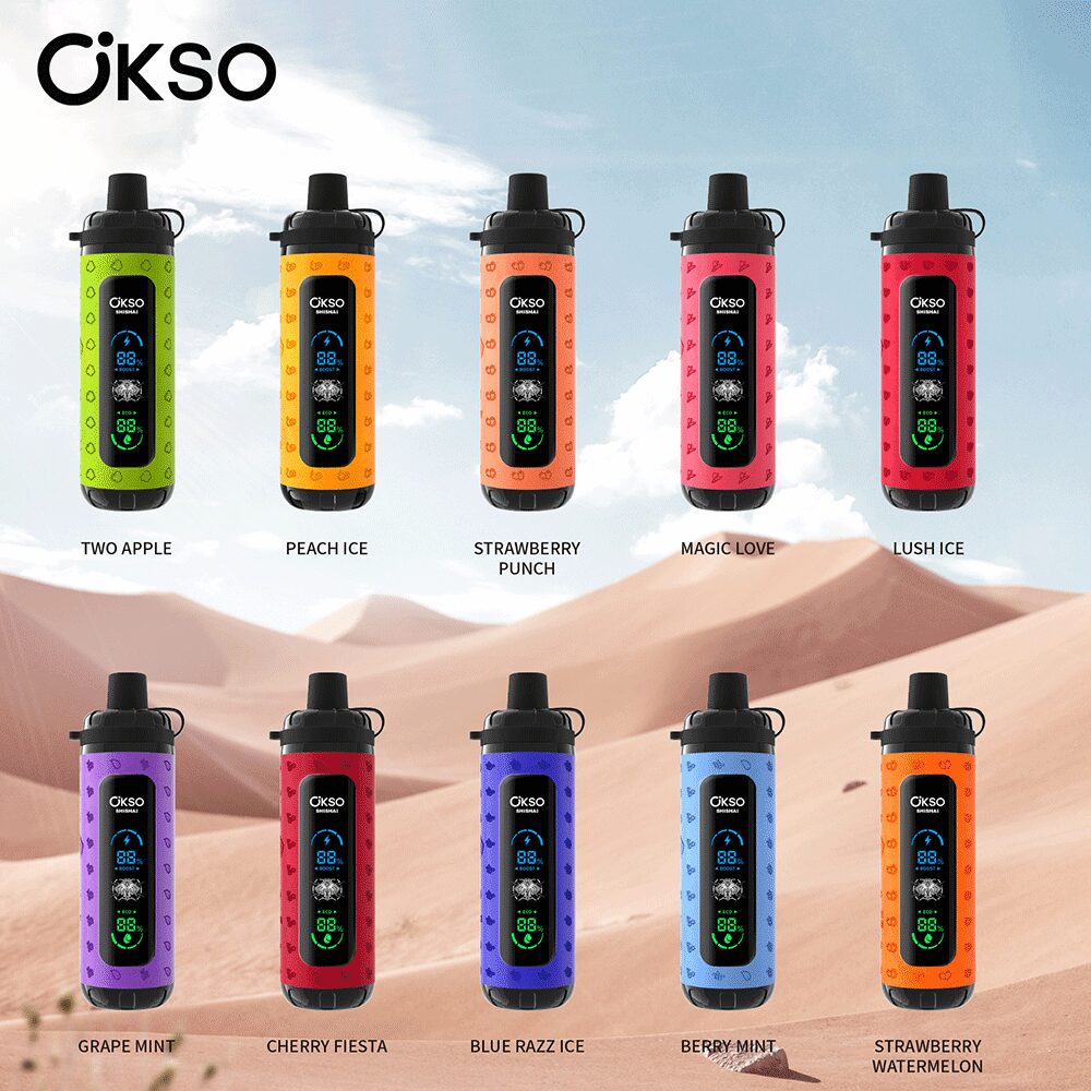 OKSO ShiSha Max 40000 40K Puffs LED Display Leather Disposable in Two Apple flavor