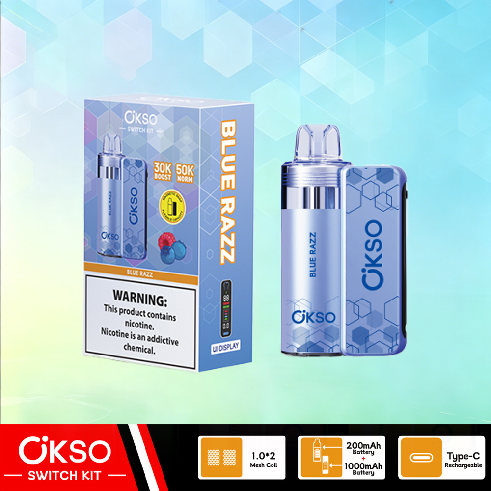 OKSO Switch Kit 50000 – 50K Puffs Dual Mode Replaceable Pod Disposable Vape in Blue Razz flavor