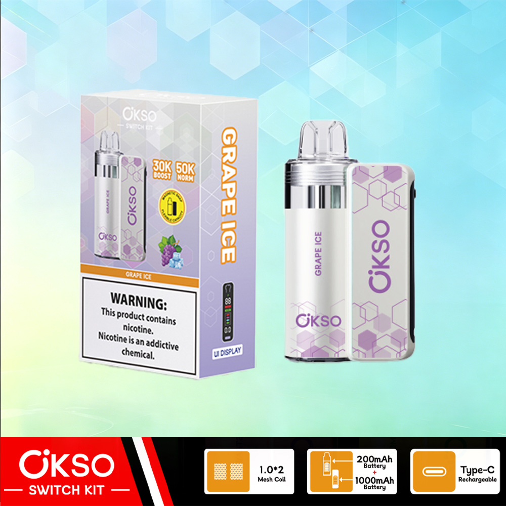 OKSO Switch Kit 50000 – 50K Puffs Dual Mode Replaceable Pod Disposable Vape in Grape Ice flavor