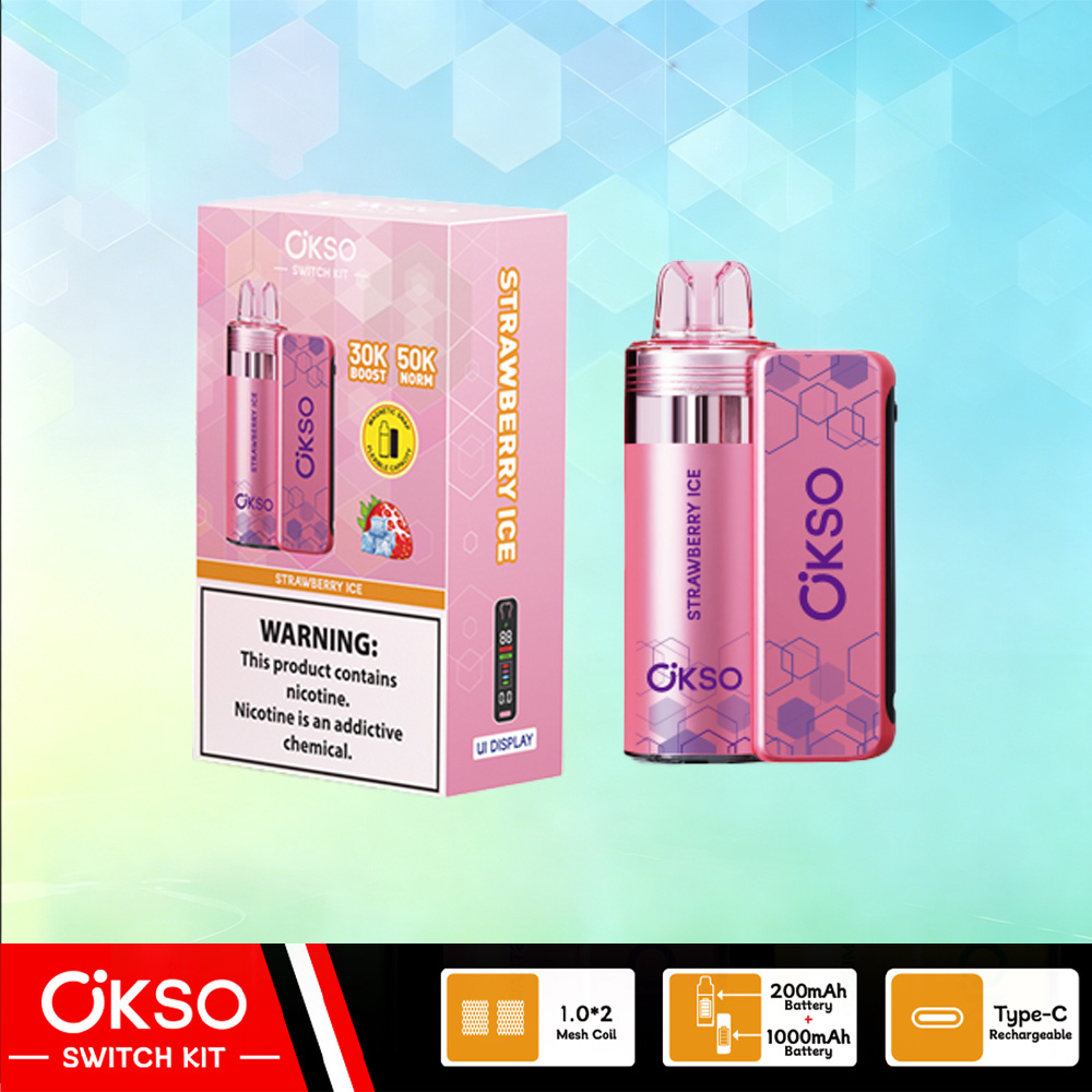 OKSO Switch Kit 50000 – 50K Puffs Dual Mode Replaceable Pod Disposable Vape in Strawberry Ice flavor