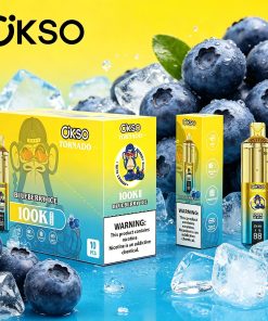 OKSO Tornado 100K 100000 Puffs RGB LED Rechargeable Visual Oil Vape in Blue Razz flavor