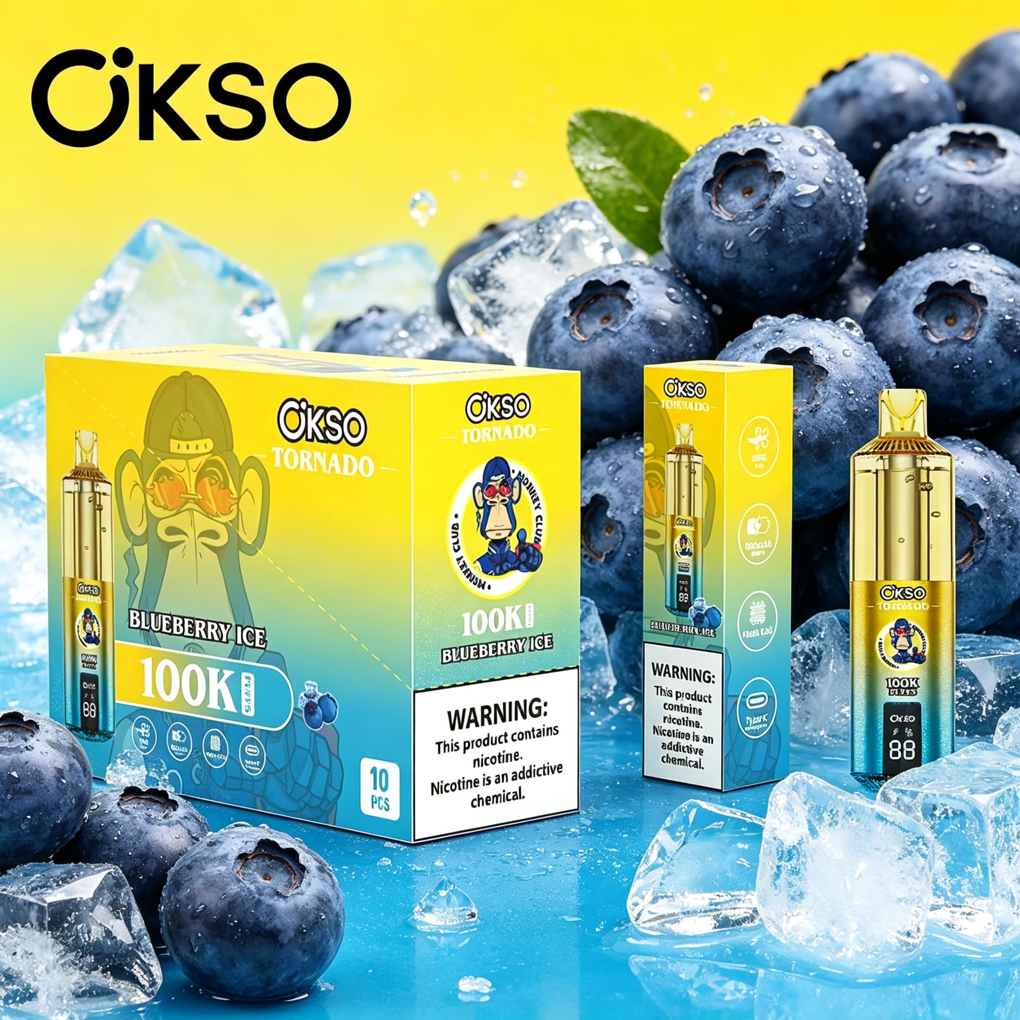 OKSO Tornado 100K 100000 Puffs RGB LED Rechargeable Visual Oil Vape in Blue Razz flavor