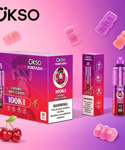 OKSO Tornado 100K 100000 Puffs RGB LED Rechargeable Visual Oil Vape in Cherry Soft Candy flavor