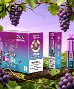 OKSO Tornado 100K 100000 Puffs RGB LED Rechargeable Visual Oil Vape in Grape Ice flavor