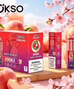 OKSO Tornado 100K 100000 Puffs RGB LED Rechargeable Visual Oil Vape in Juicy Peach flavor