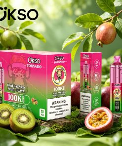 OKSO Tornado 100K 100000 Puffs RGB LED Rechargeable Visual Oil Vape in Kiwi Passion Fruit Guava flavor