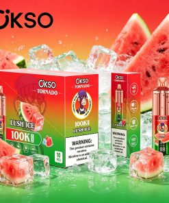 OKSO Tornado 100K 100000 Puffs RGB LED Rechargeable Visual Oil Vape in Lush Ice flavor