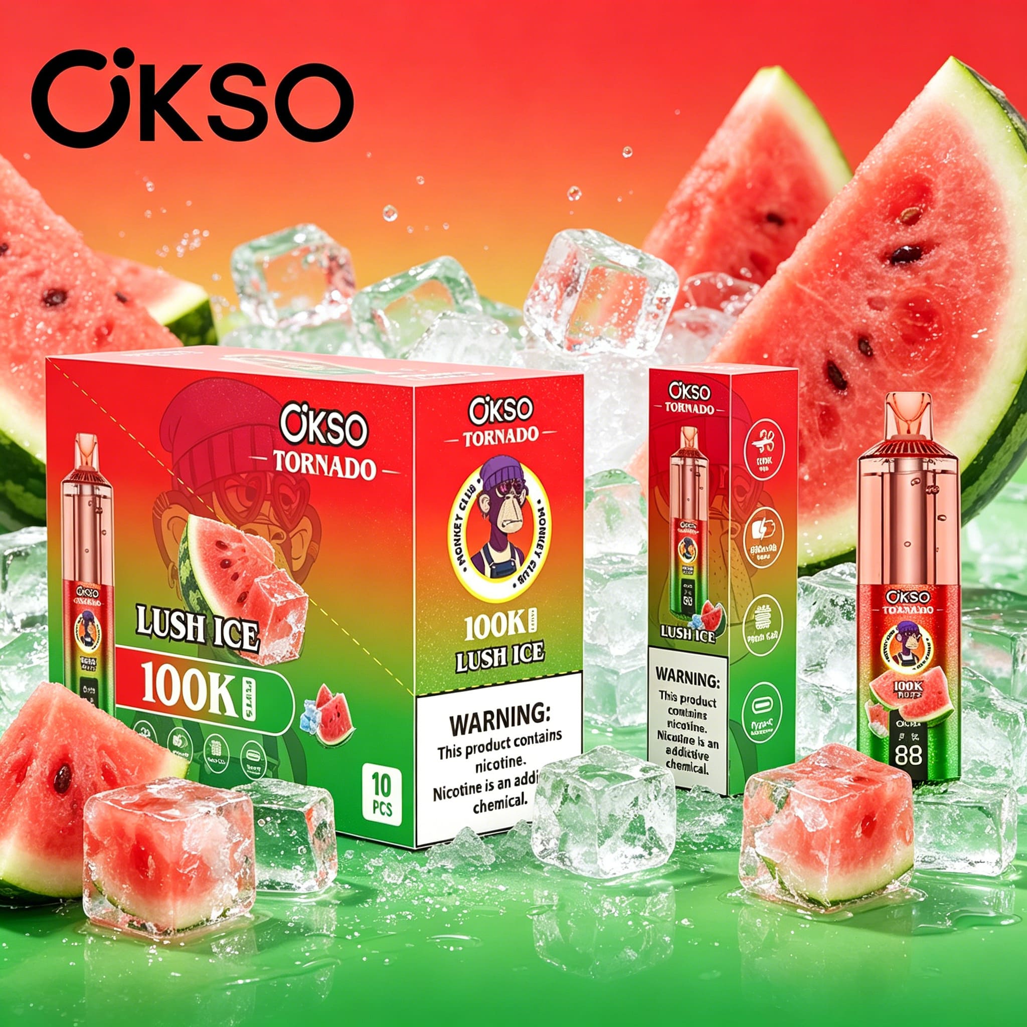 OKSO Tornado 100K 100000 Puffs RGB LED Rechargeable Visual Oil Vape in Lush Ice flavor