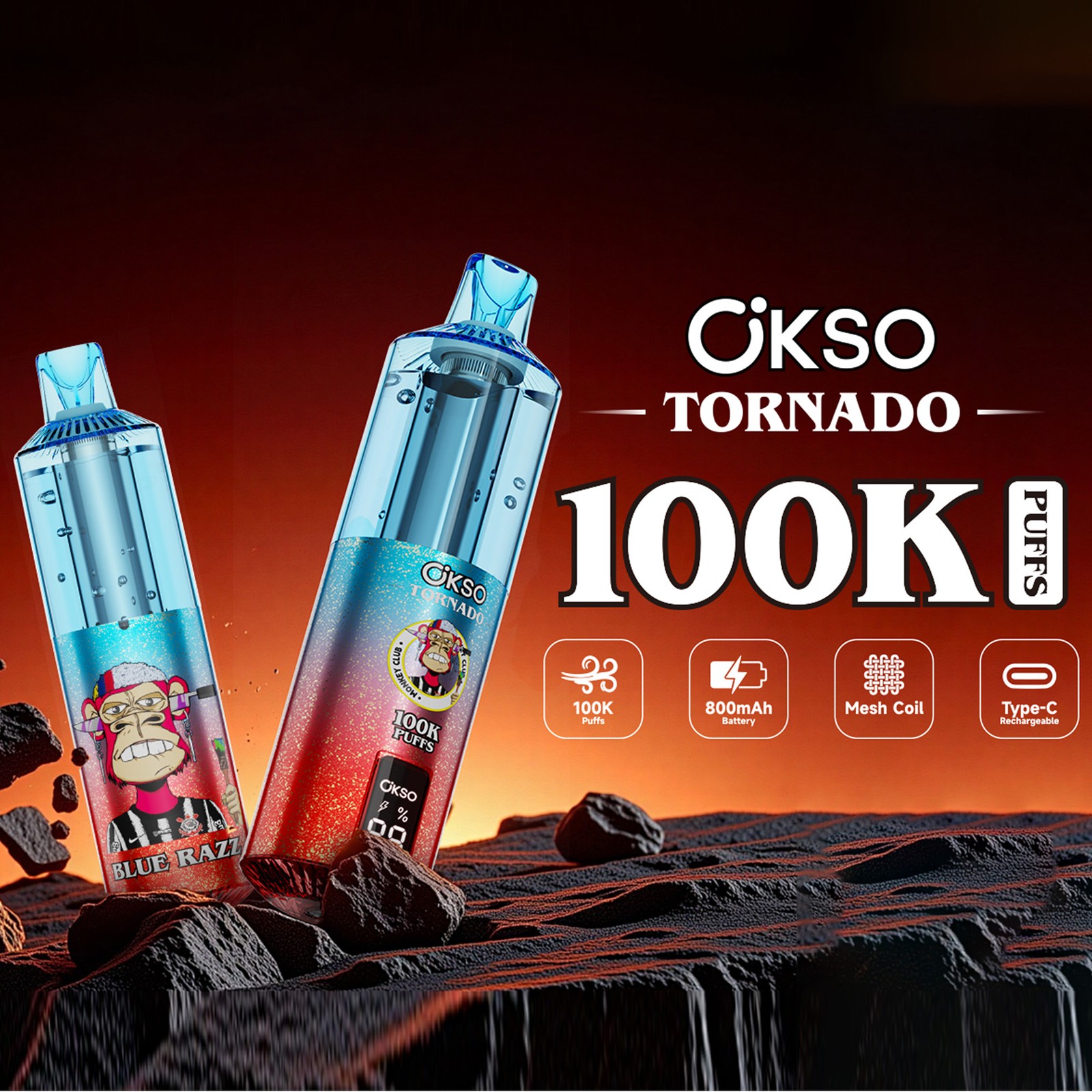 OKSO Tornado 100K 100000 Puffs RGB LED Rechargeable Visual Oil Vape product image