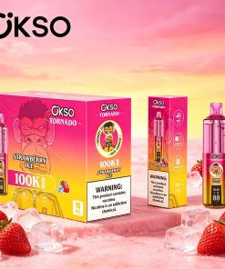 OKSO Tornado 100K 100000 Puffs RGB LED Rechargeable Visual Oil Vape in Strawberry Ice flavor