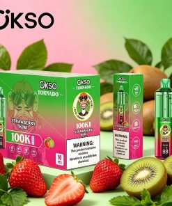 OKSO Tornado 100K 100000 Puffs RGB LED Rechargeable Visual Oil Vape in Strawberry Kiwi flavor