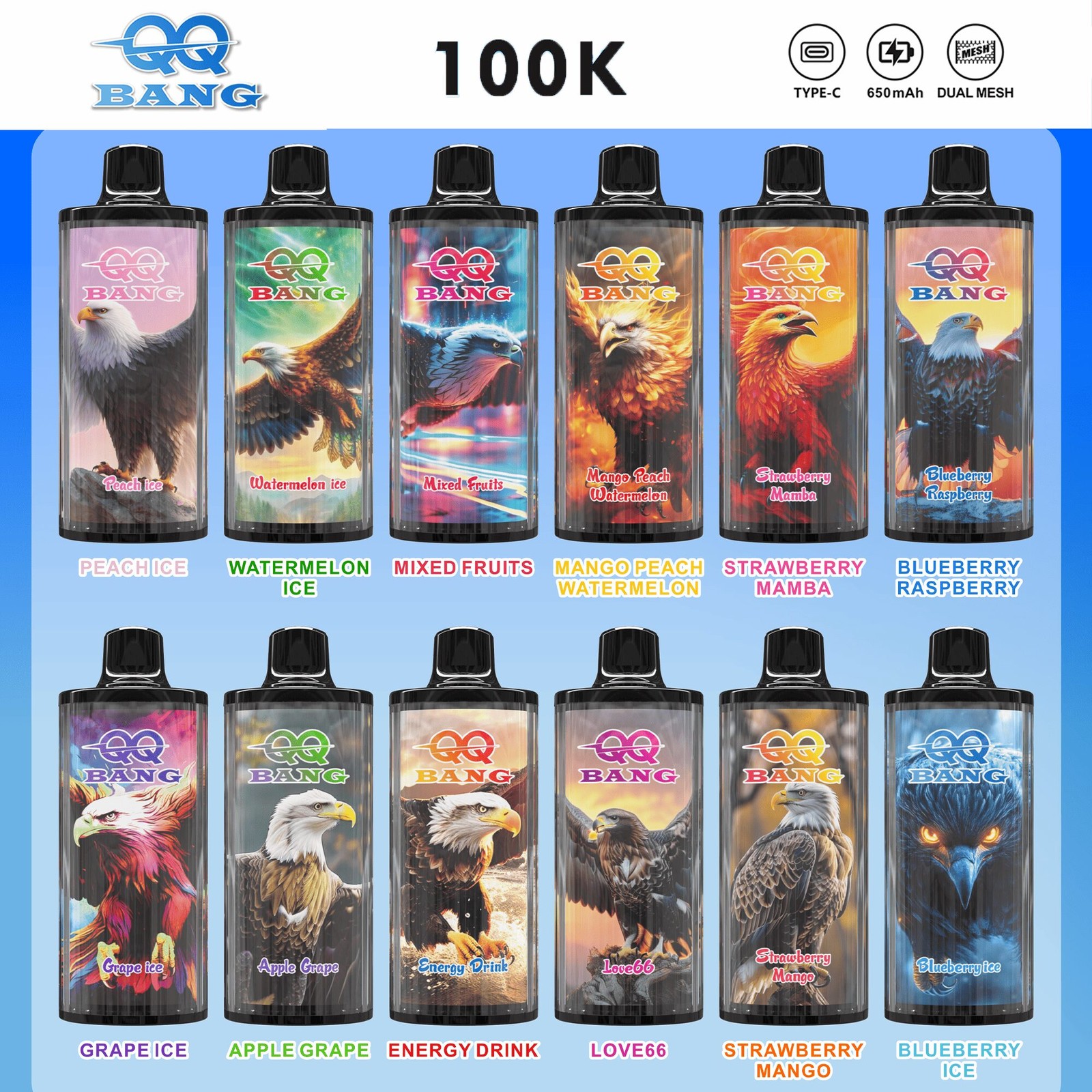 QQ Bang 100000 100K Puffs Dual Mesh Rechargeable Disposable Vape product image