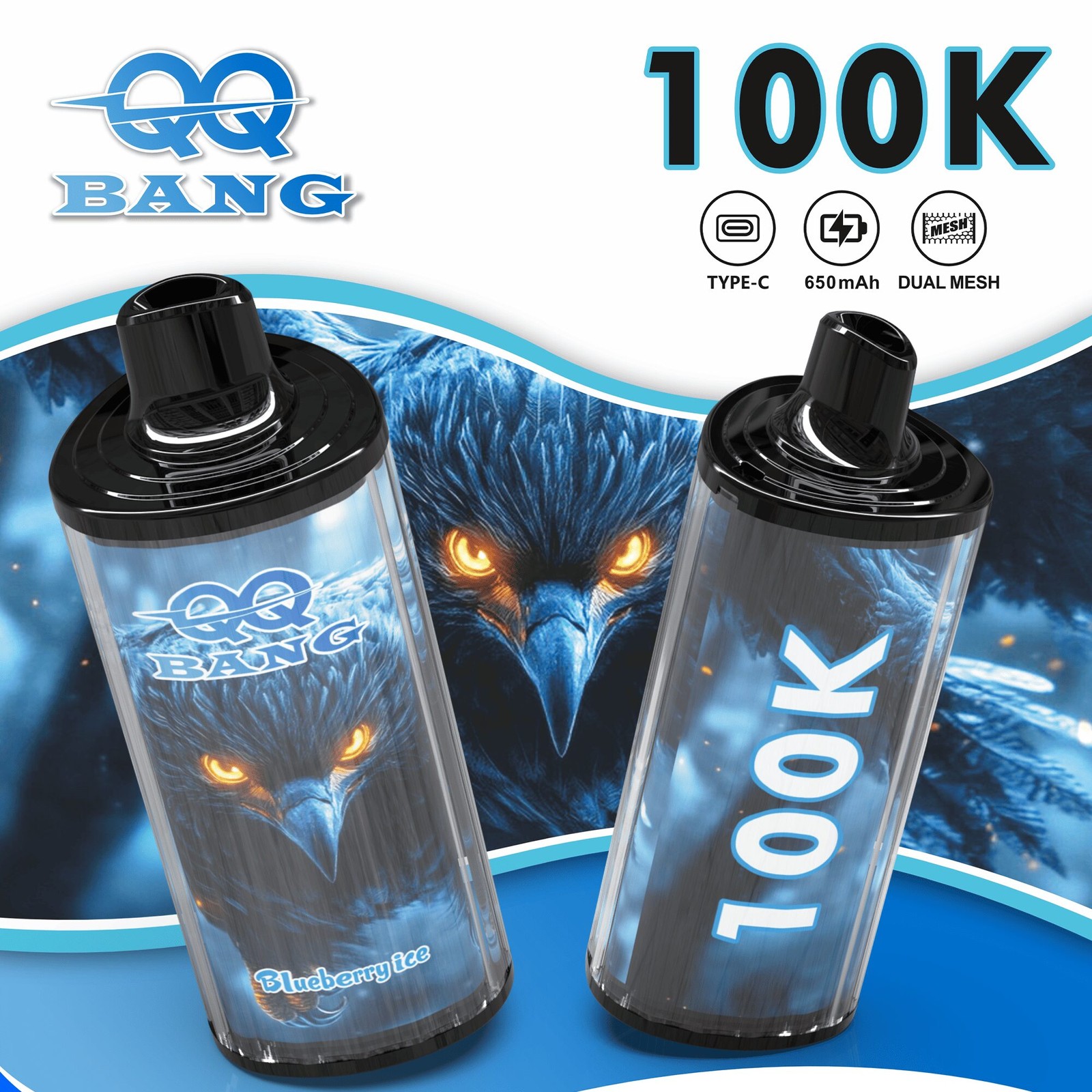QQ Bang 100000 100K Puffs Dual Mesh Rechargeable Disposable Vape in qq bang 100000 100k blueberry ice flavor