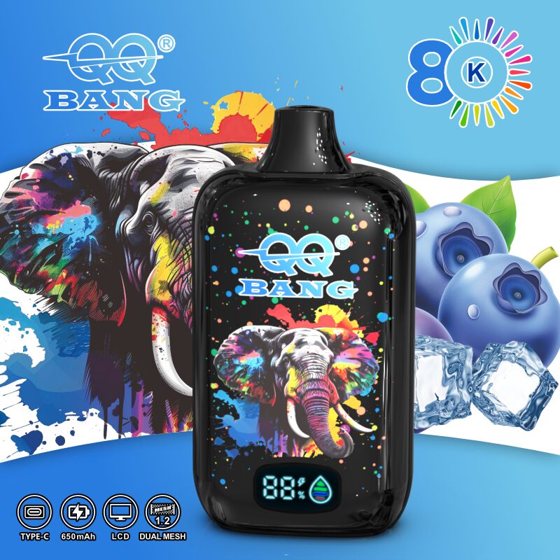 QQ Bang 80K Disposable Vape|Type-C Rechargeable LCD Display in Blueberry Ice flavor
