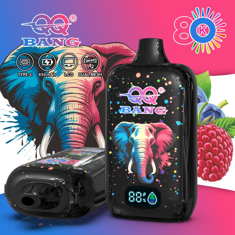 QQ Bang 80K Disposable Vape|Type-C Rechargeable LCD Display in Blueberry Raspberry flavor