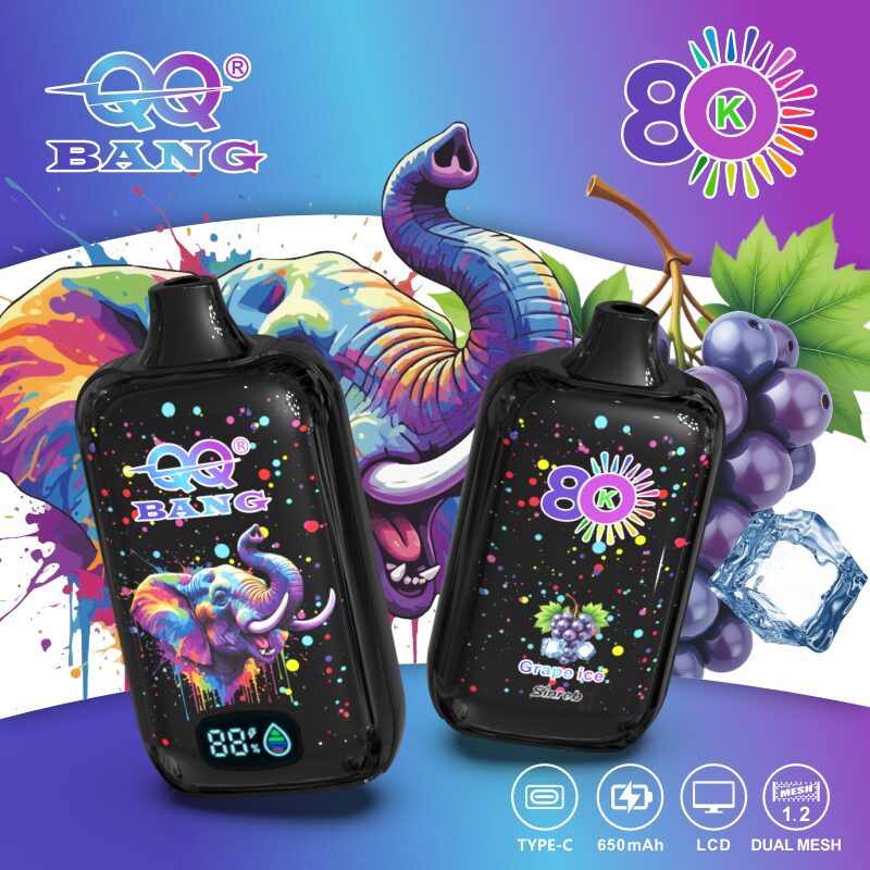 QQ Bang 80K Disposable Vape|Type-C Rechargeable LCD Display in Grape Ice flavor