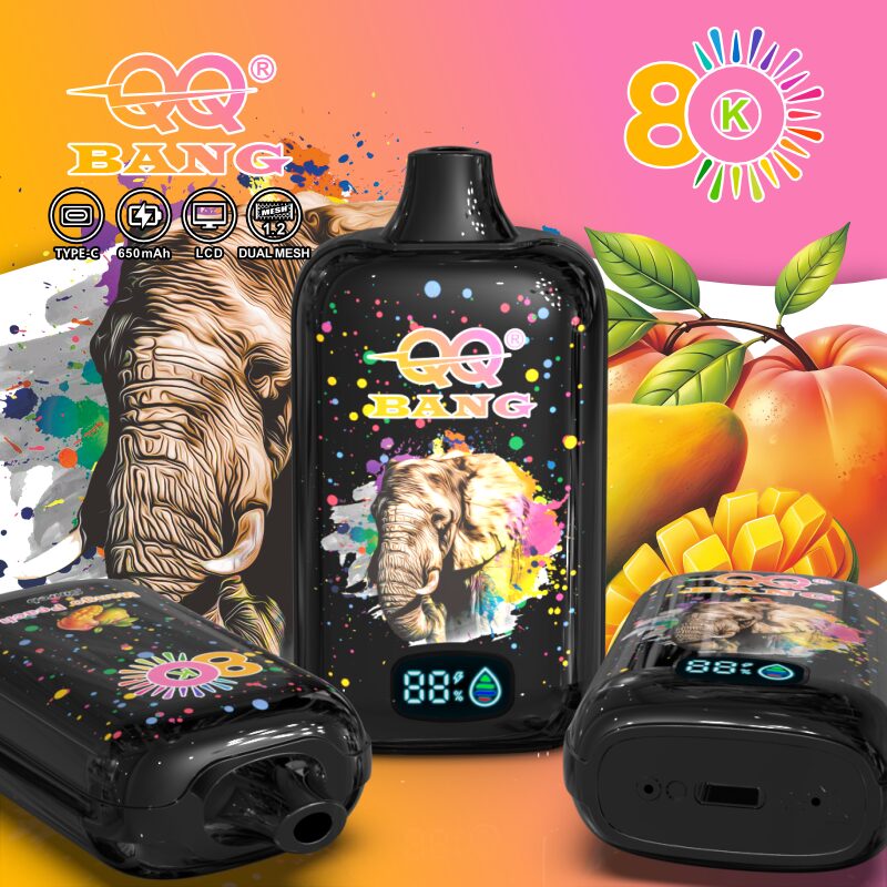 QQ Bang 80K Disposable Vape|Type-C Rechargeable LCD Display in Mango Peach flavor