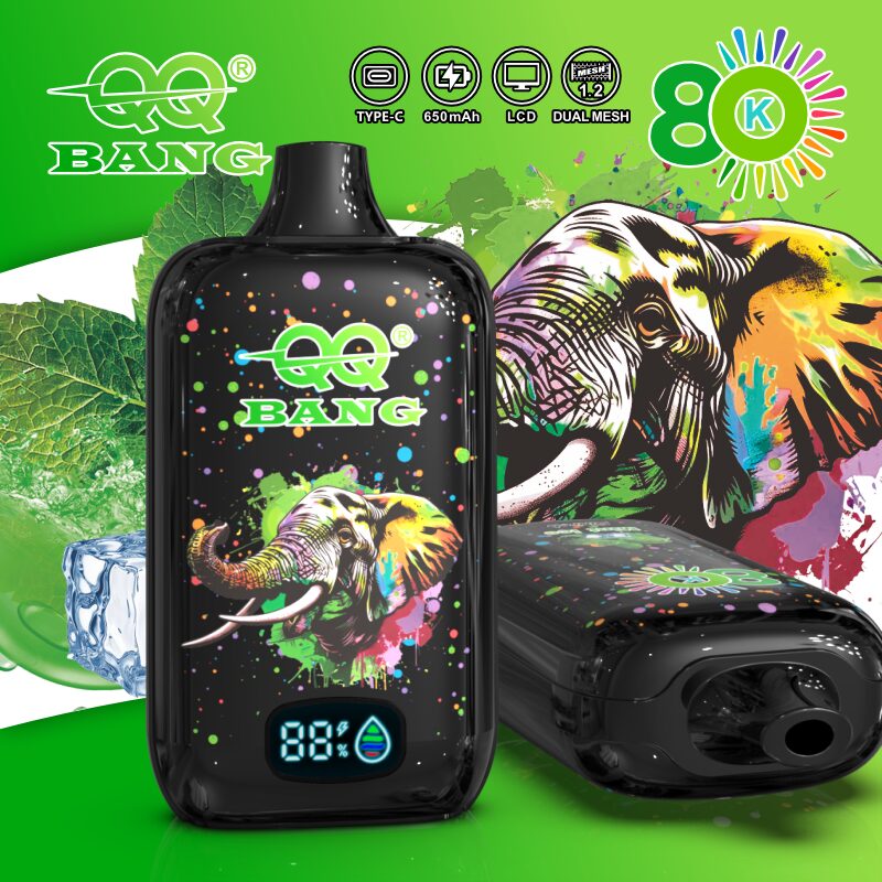 QQ Bang 80K Disposable Vape|Type-C Rechargeable LCD Display in Mint Ice flavor