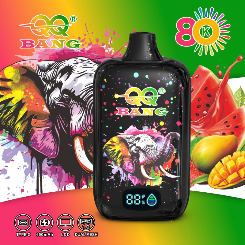 QQ Bang 80K Disposable Vape|Type-C Rechargeable LCD Display in Strawberry Watermelon flavor