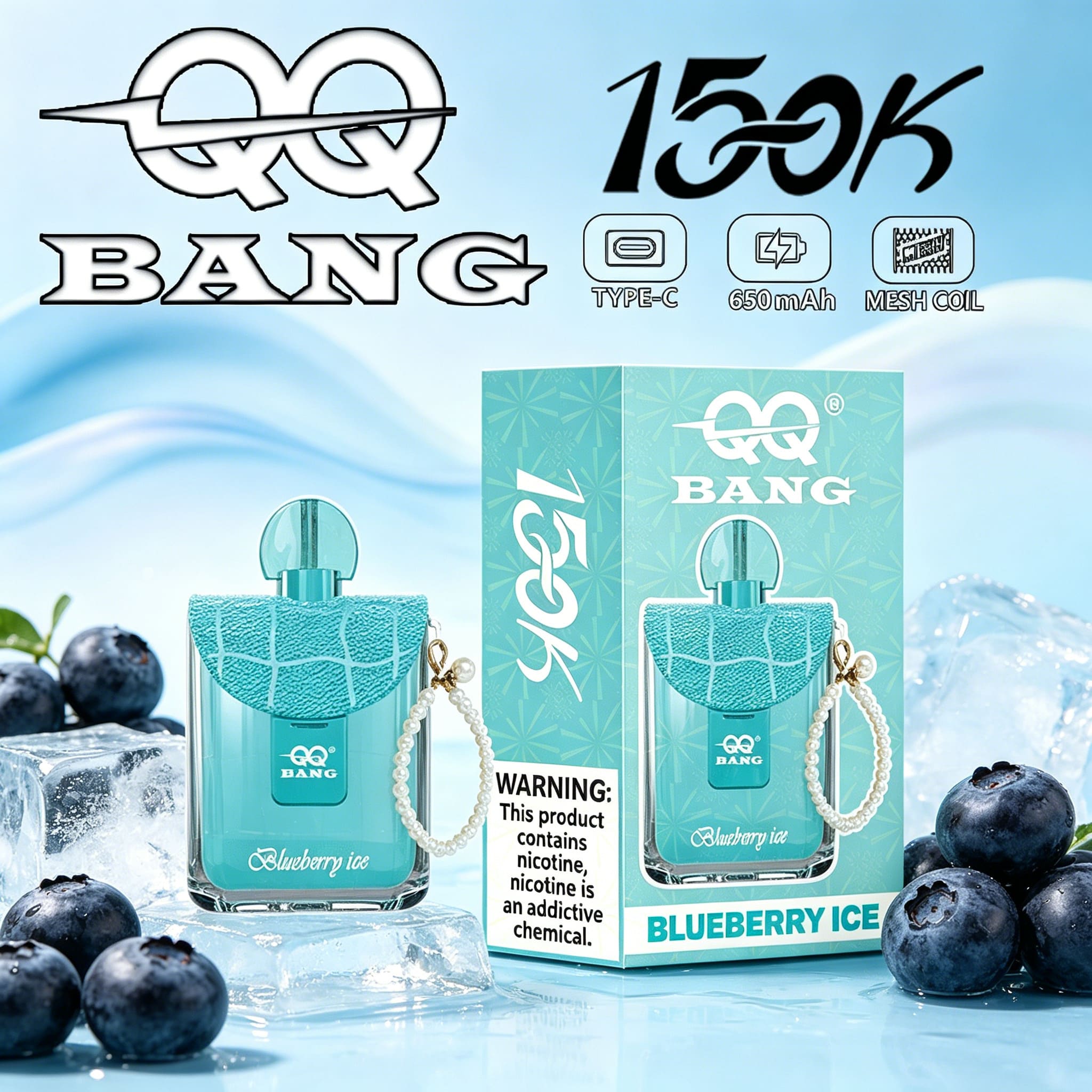 QQ Bang 150K Disposable Vape|Type-C Rechargeable Portable in qq bang 150k blueberry ice flavor