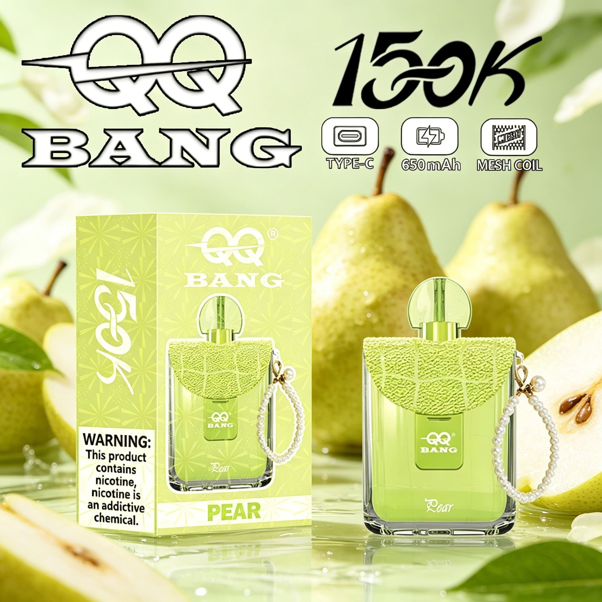 QQ Bang 150K Disposable Vape|Type-C Rechargeable Portable in qq bang 150k pear flavor