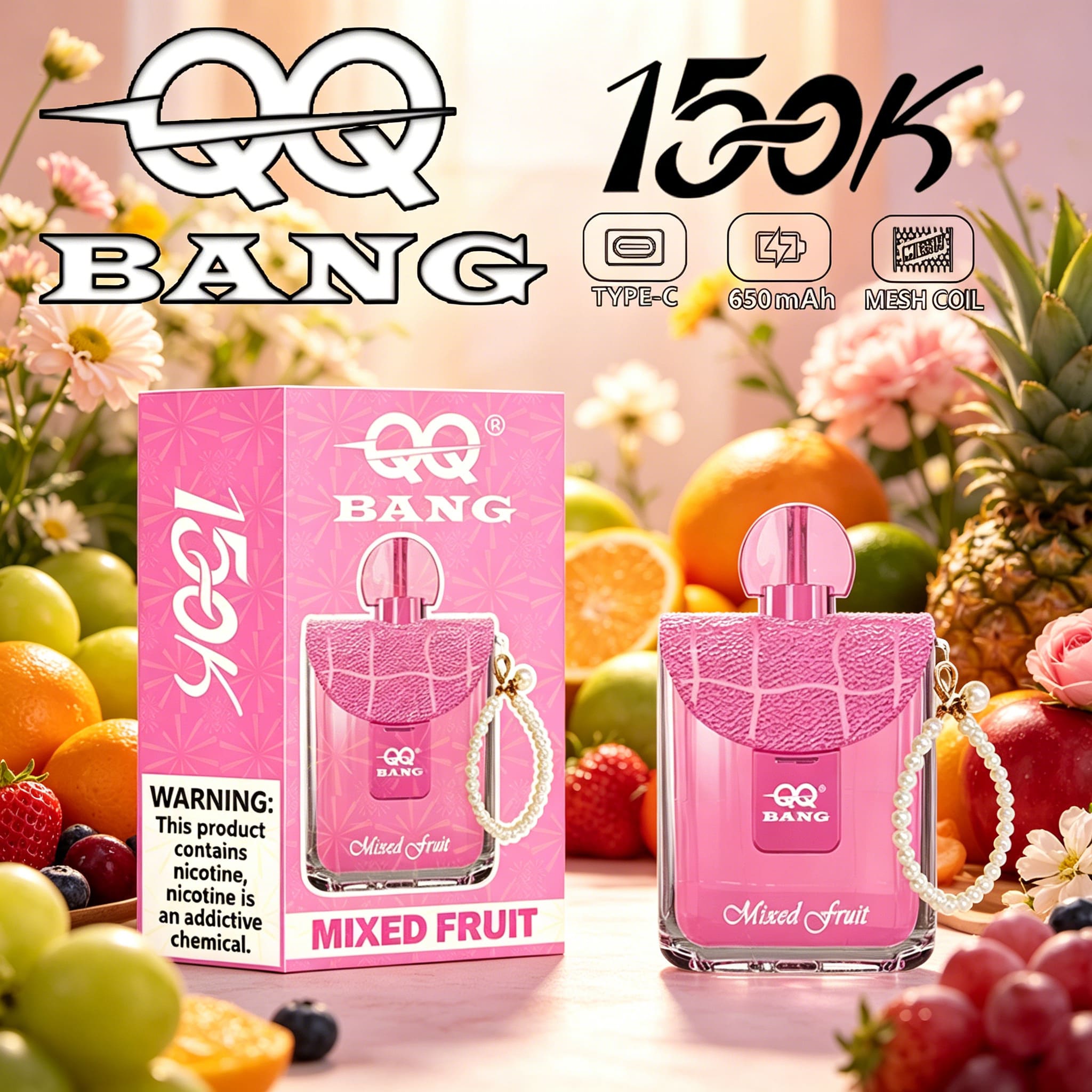 QQ Bang 150K Disposable Vape|Type-C Rechargeable Portable in Random Mix flavor