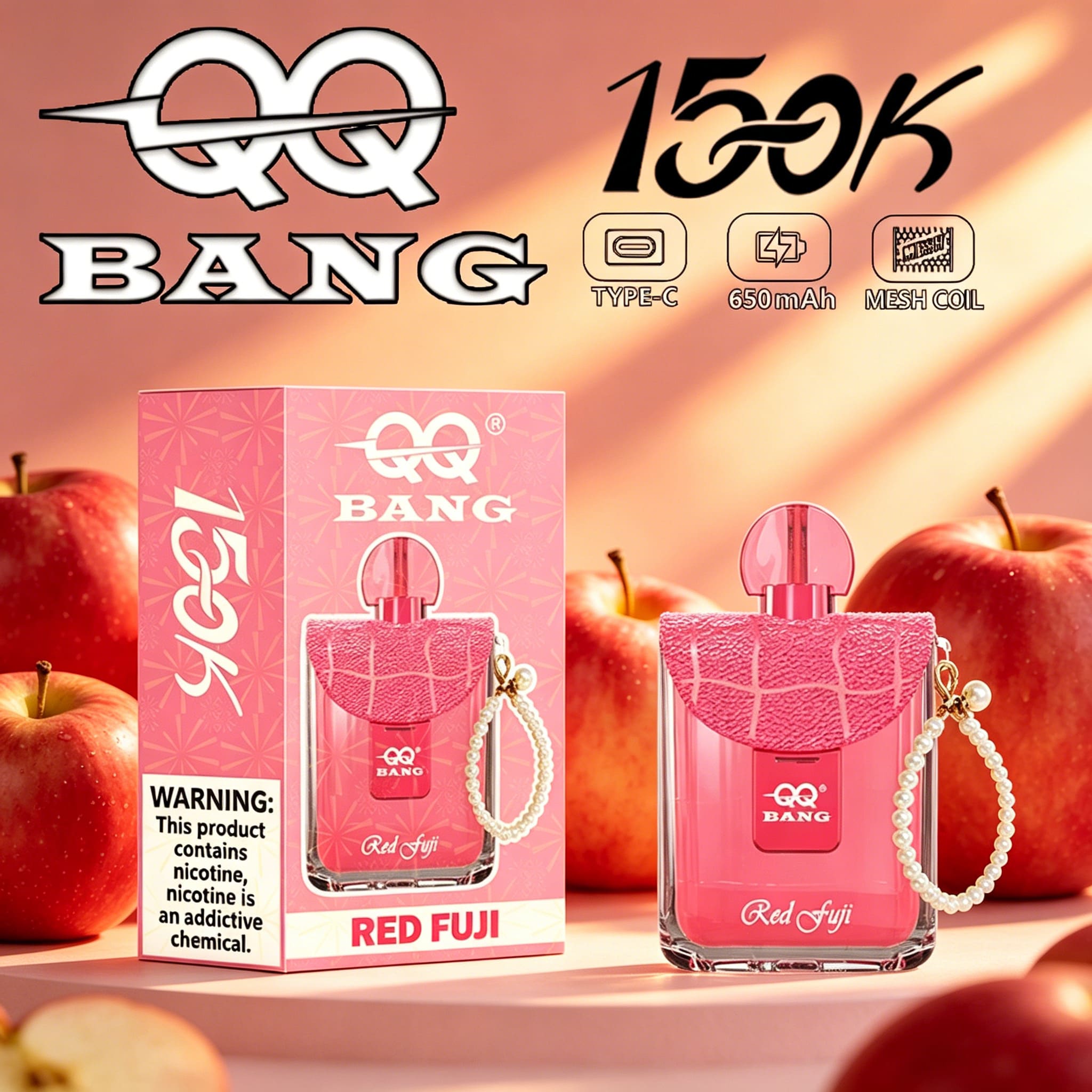 QQ Bang 150K Disposable Vape|Type-C Rechargeable Portable in Red Fuji flavor