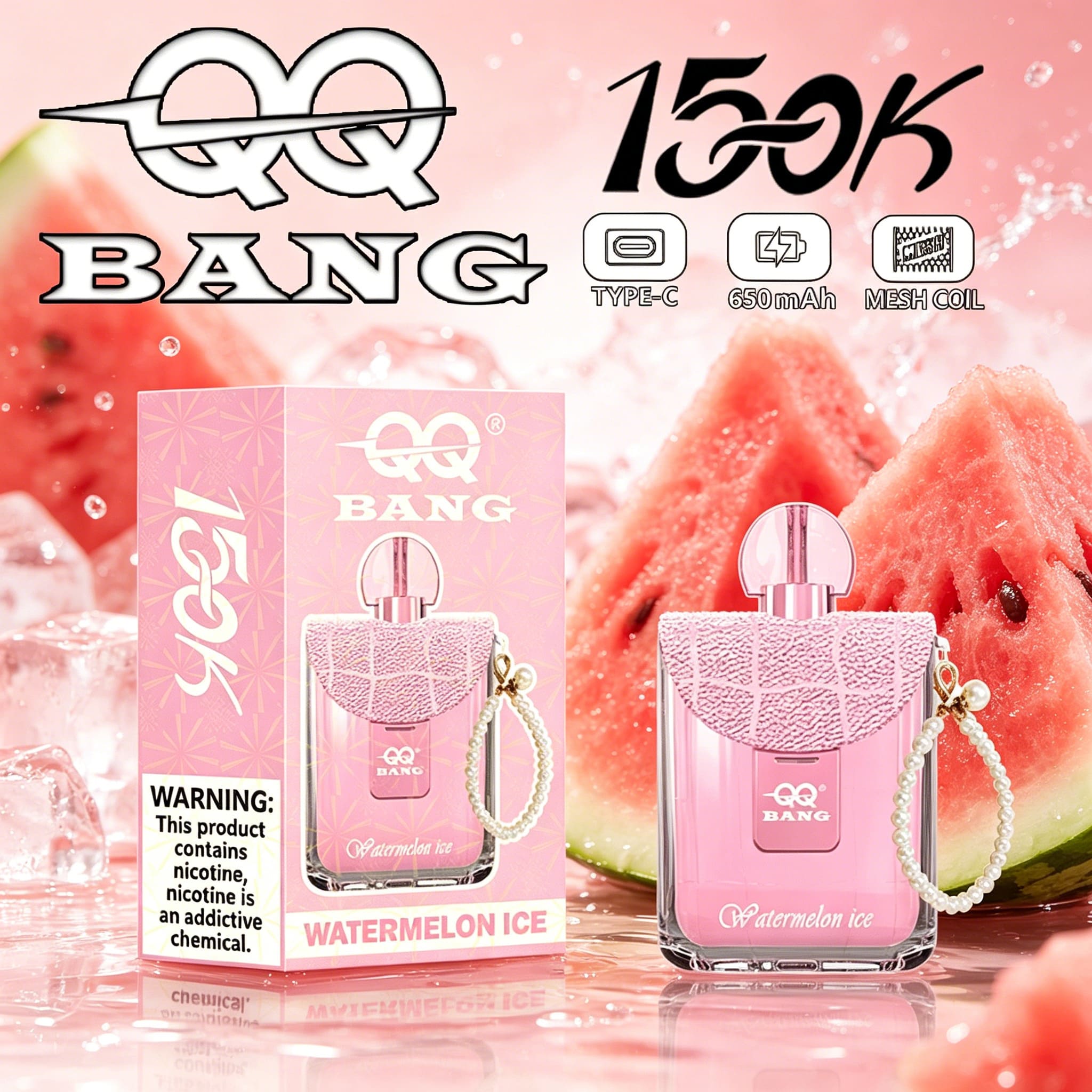 QQ Bang 150K Disposable Vape|Type-C Rechargeable Portable in Watermelon Ice flavor