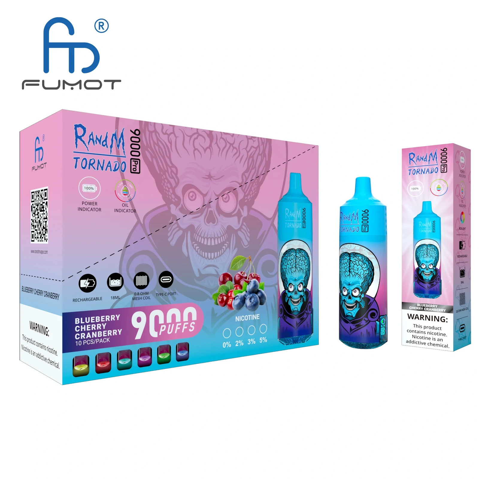 RandM Tornado 9000 9k Puffs Pro LED Display Disposable Vape Fumot in Tornado 9000 flavor