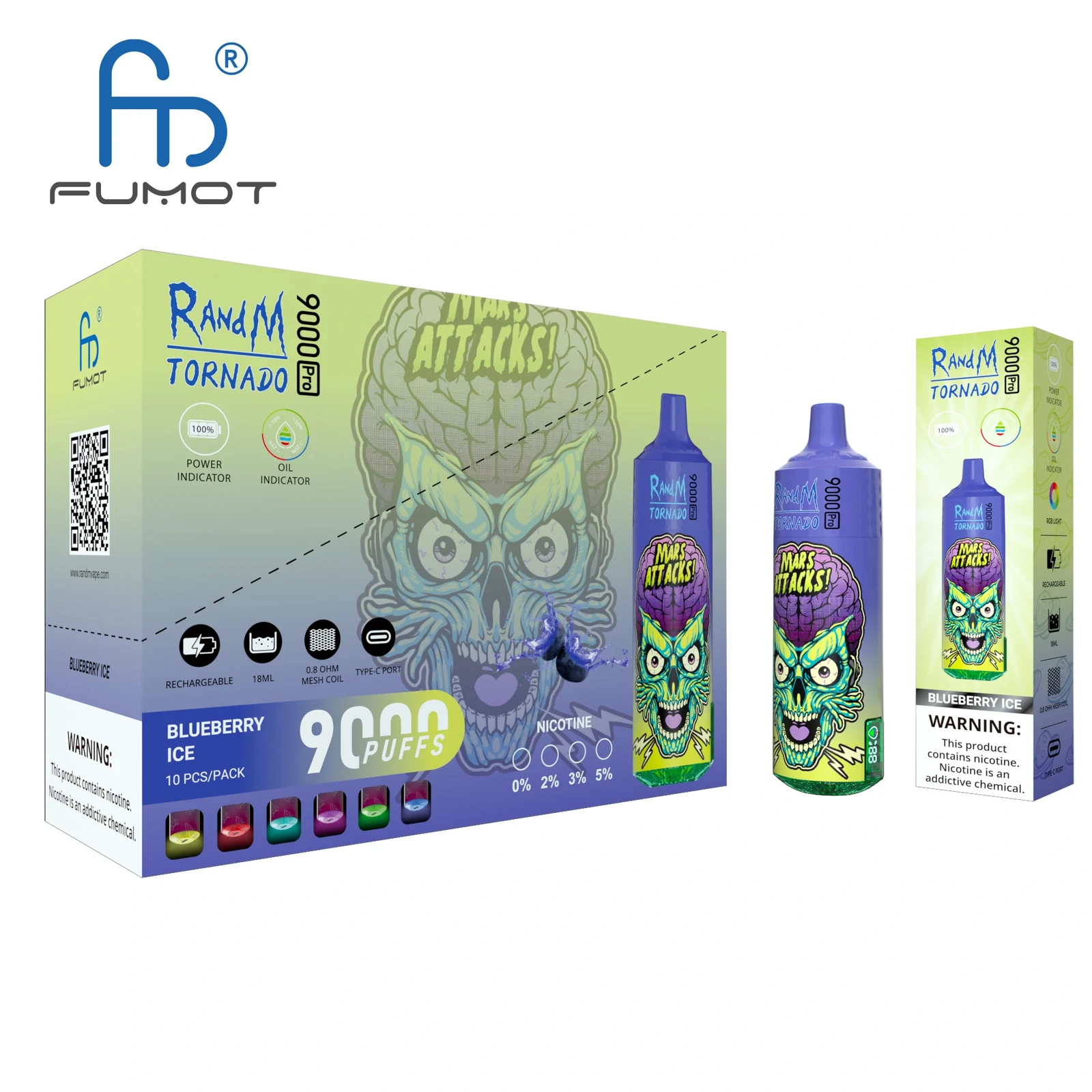 RandM Tornado 9000 9k Puffs Pro LED Display Disposable Vape Fumot in Tornado 9000 flavor