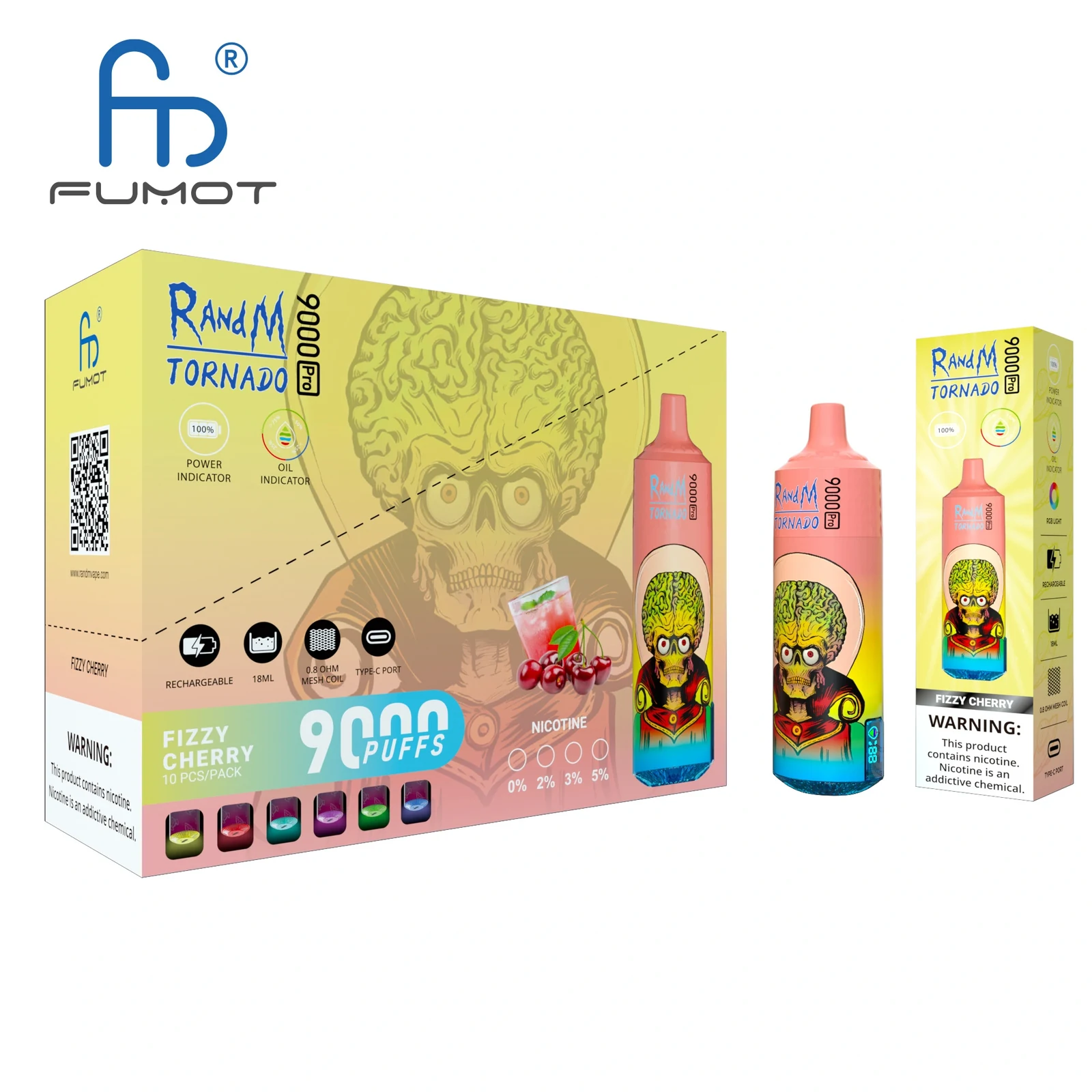 RandM Tornado 9000 9k Puffs Pro LED Display Disposable Vape Fumot in Tornado 9000 flavor