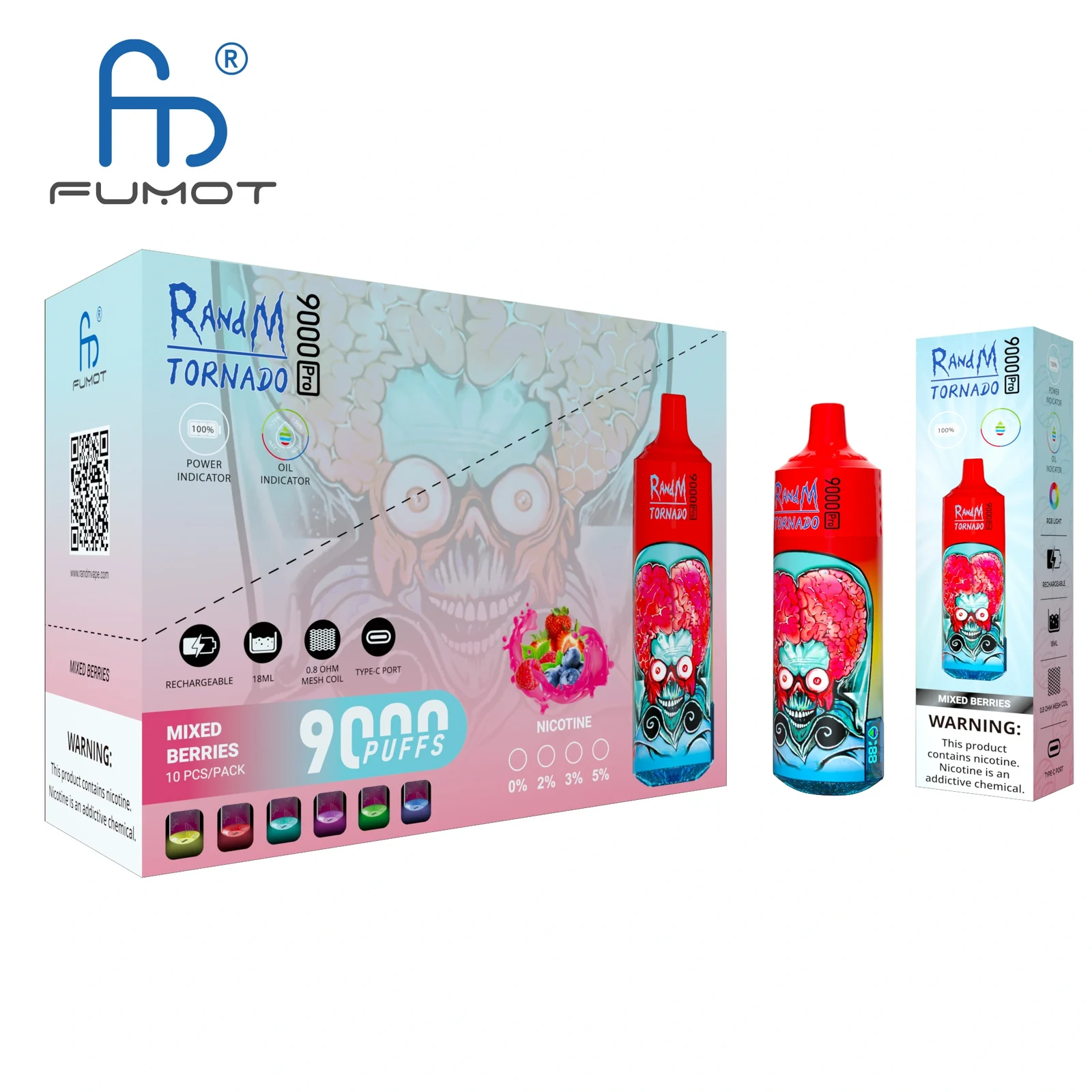 RandM Tornado 9000 9k Puffs Pro LED Display Disposable Vape Fumot in Tornado 9000 flavor