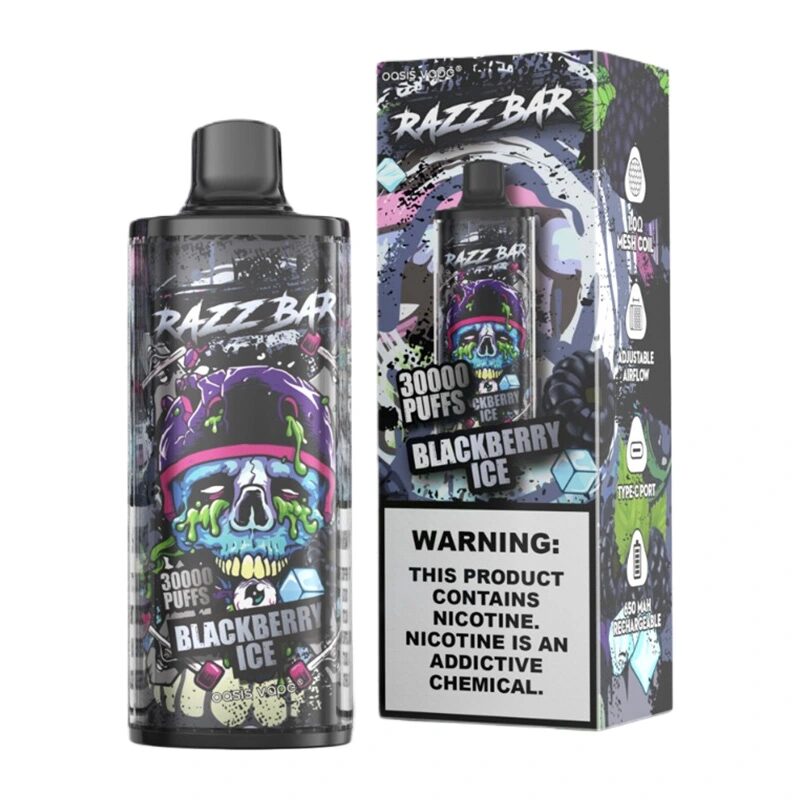 Razz Bar 30000 30K Puffs Disposable Vape | Long Lasting Rechargeable Vape with Adjustable Airflow in razz bar 30000 30k blackberry ice flavor