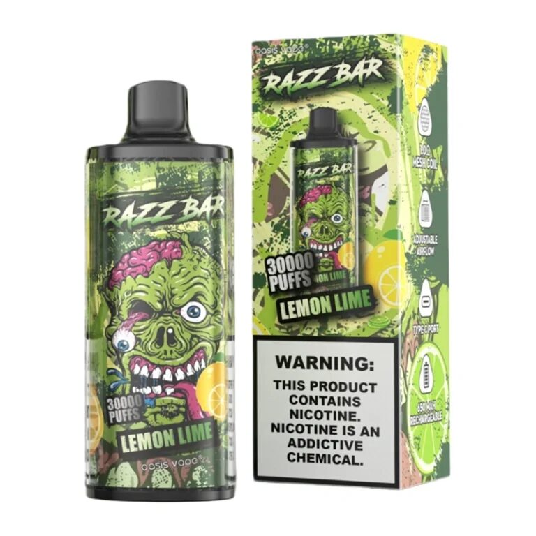 Razz Bar 30000 30K Puffs Disposable Vape | Long Lasting Rechargeable Vape with Adjustable Airflow in razz bar 30000 30k lemon lime flavor