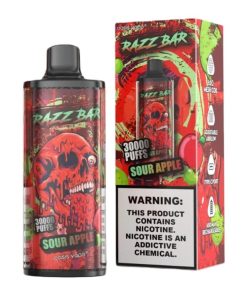 Razz Bar 30000 30K Puffs Disposable Vape | Long Lasting Rechargeable Vape with Adjustable Airflow in razz bar 30000 30k sour apple flavor