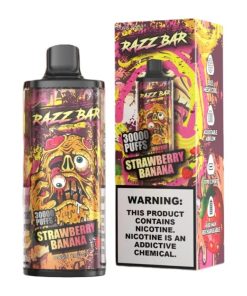 Razz Bar 30000 30K Puffs Disposable Vape | Long Lasting Rechargeable Vape with Adjustable Airflow in razz bar 30000 30k strawberry banana flavor