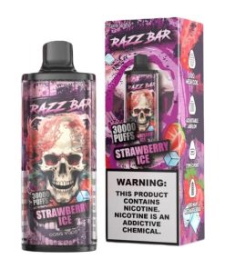 Razz Bar 30000 30K Puffs Disposable Vape | Long Lasting Rechargeable Vape with Adjustable Airflow in razz bar 30000 30k strawberry ice flavor