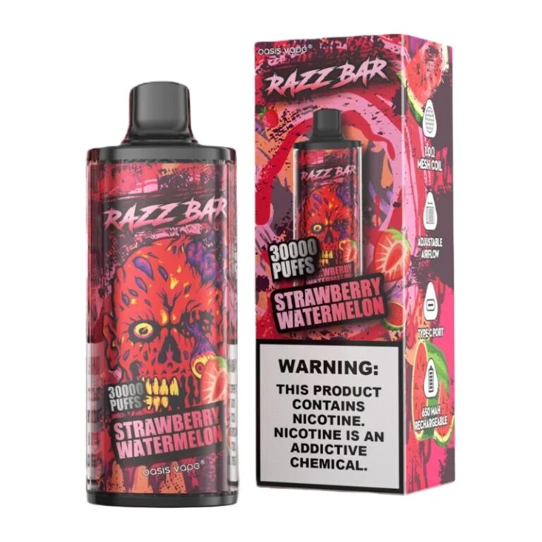 Razz Bar 30000 30K Puffs Disposable Vape | Long Lasting Rechargeable Vape with Adjustable Airflow in razz bar 30000 30k strawberry watermelon flavor