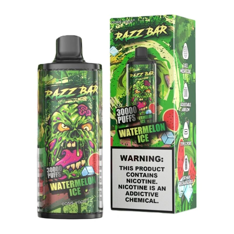 Razz Bar 30000 30K Puffs Disposable Vape | Long Lasting Rechargeable Vape with Adjustable Airflow in razz bar 30000 30k watermelon ice flavor