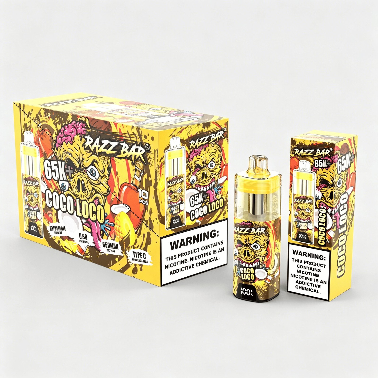 Razz Bar 65000 65K+ Puffs Disposable Vape | High Capacity Rechargeable Vape with Adjustable Airflow in Coco Loco flavor