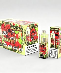 Razz Bar 65000 65K+ Puffs Disposable Vape | High Capacity Rechargeable Vape with Adjustable Airflow in Sour Apple flavor