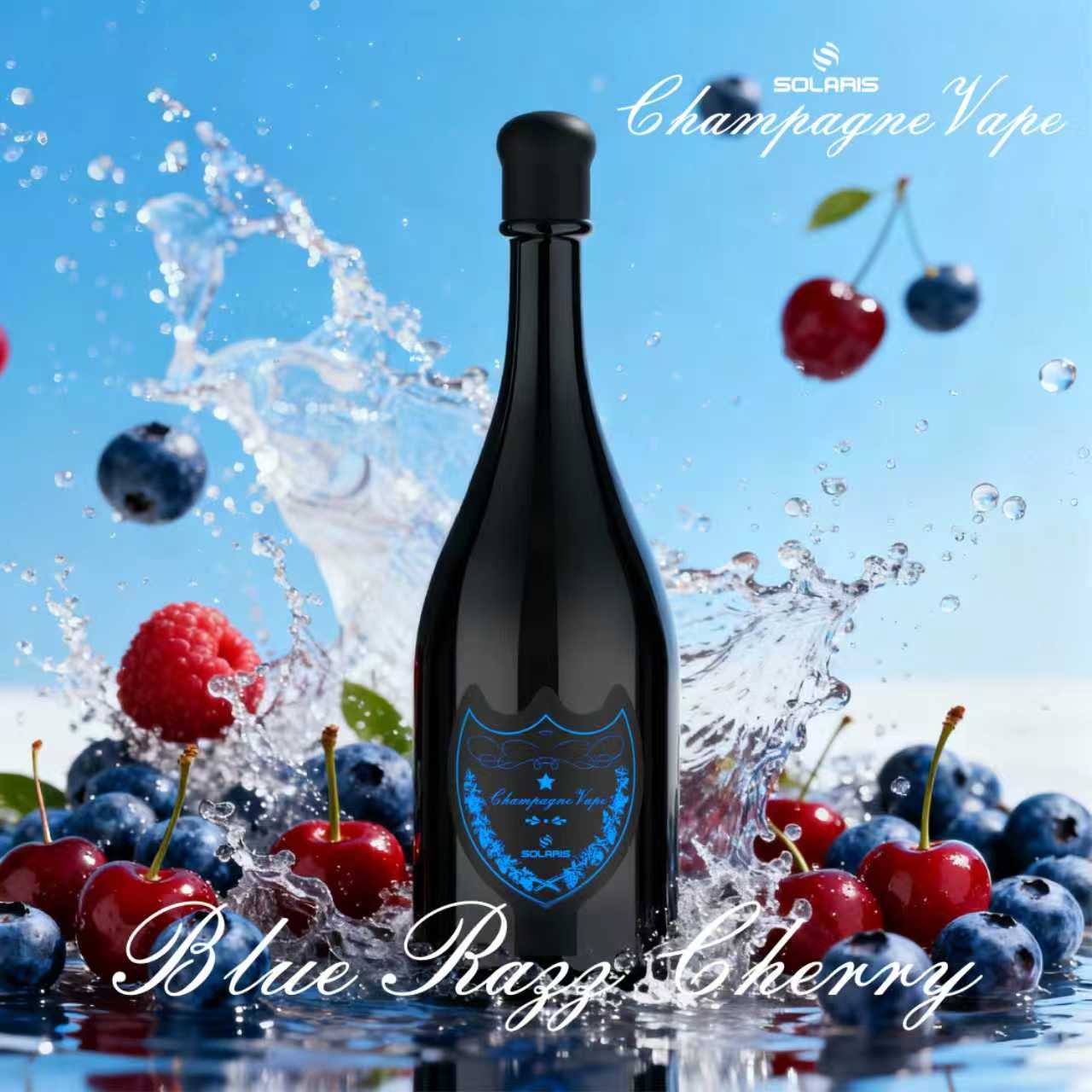 Solaris Champagne 30000 30K Puffs 2% Rechargeable LED Light Disposable Vape in Blue Razz Cherry flavor
