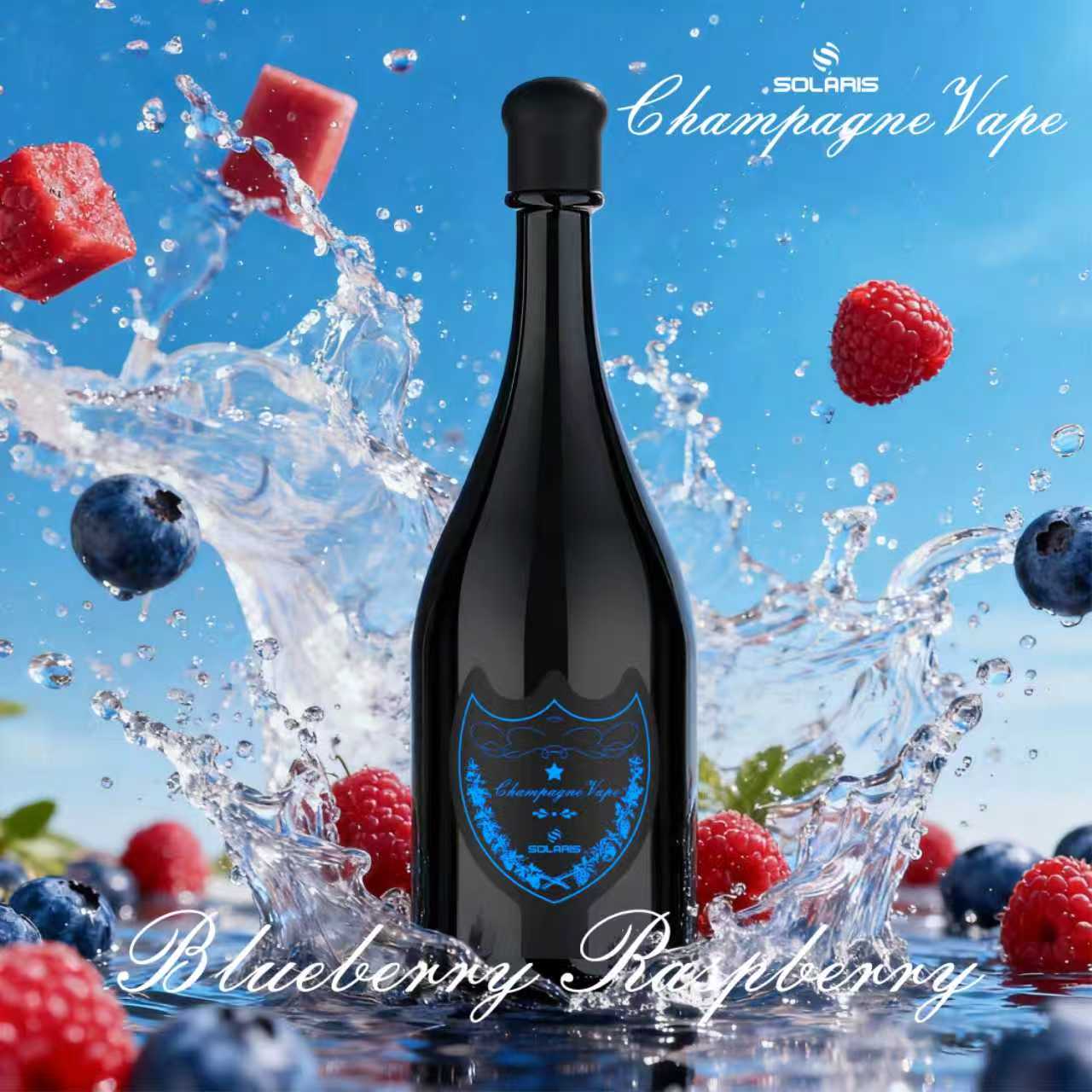Solaris Champagne 30000 30K Puffs 2% Rechargeable LED Light Disposable Vape in Blueberry Raspberry flavor